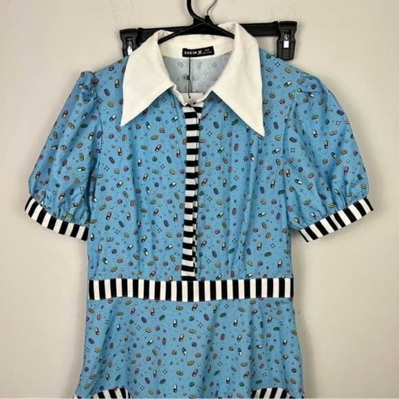 SHEIN X Dash of Pep Plus Allover Pill Print Shirt Blue Dress Womens size medium - Picture 4 of 10